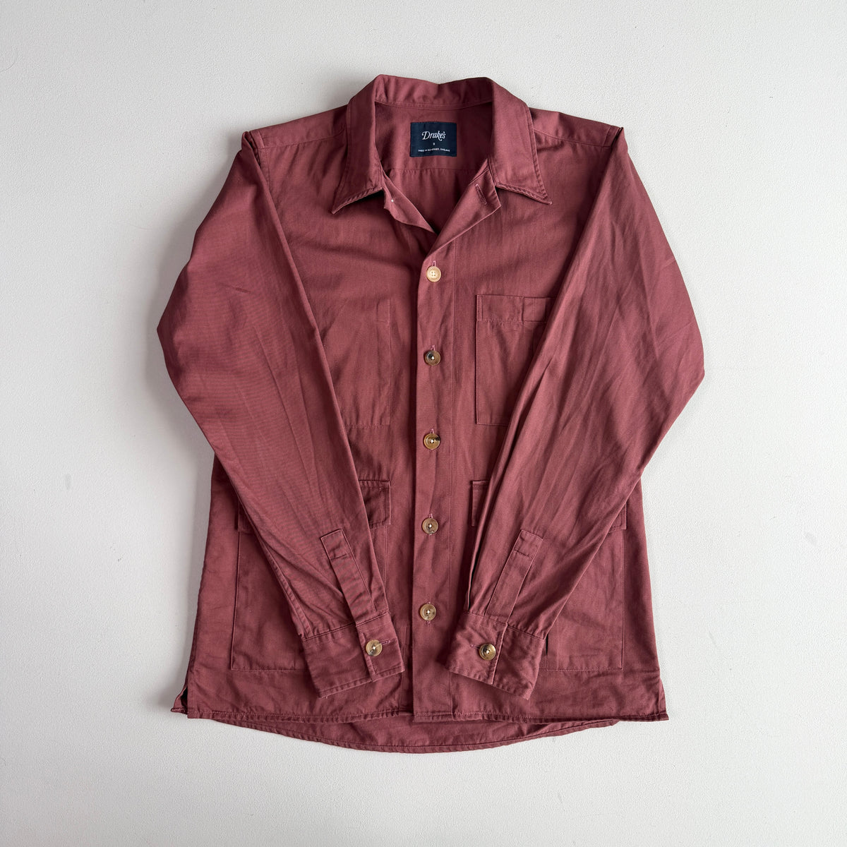 Drake's London (S) Maroon Cotton/Cashmere Chore Work Overshirt