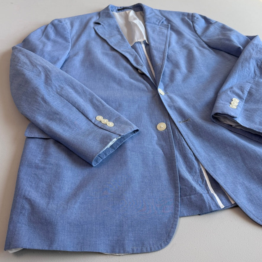J.Press (44L) Sky Blue Chambray 3/2 Roll Lightly Structured Sport Coat