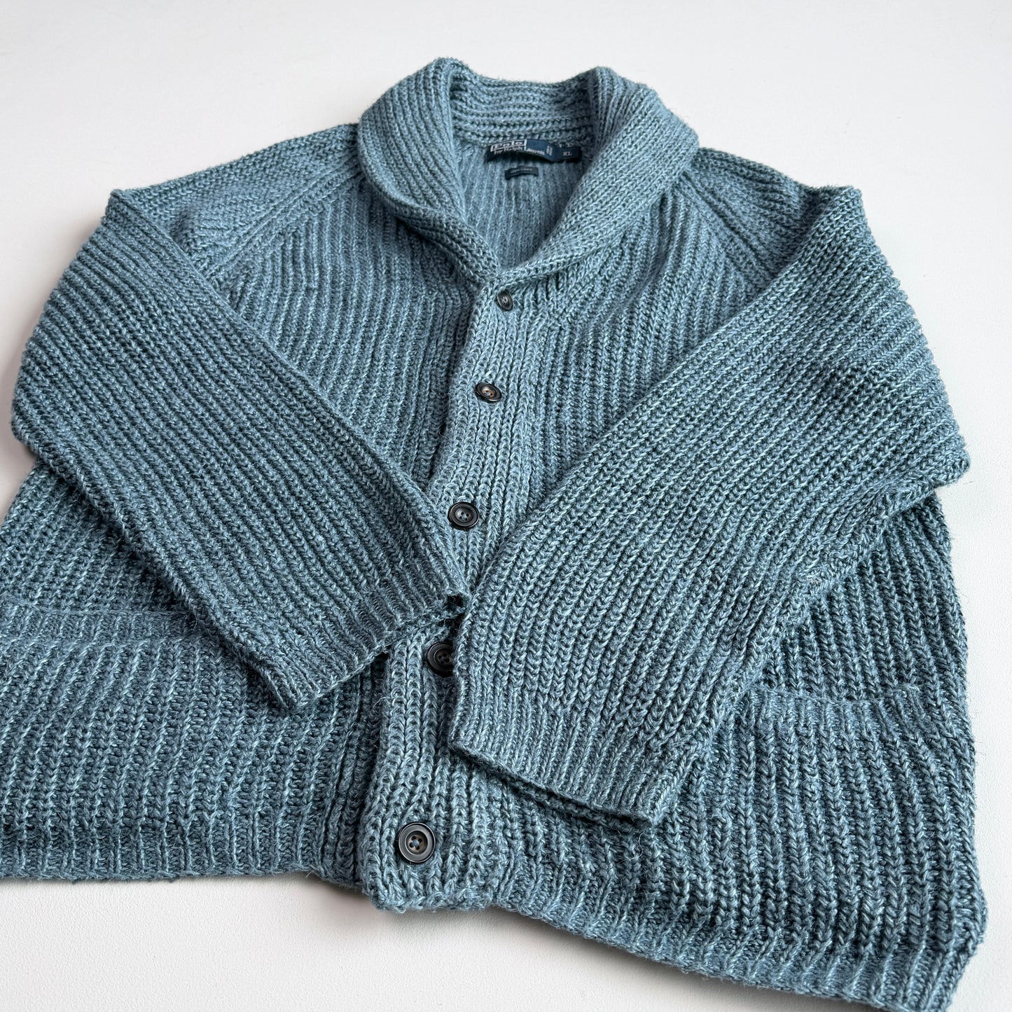 VNTG Polo Ralph Lauren (XL) Slate Blue 100% Linen Cardigan Sweater