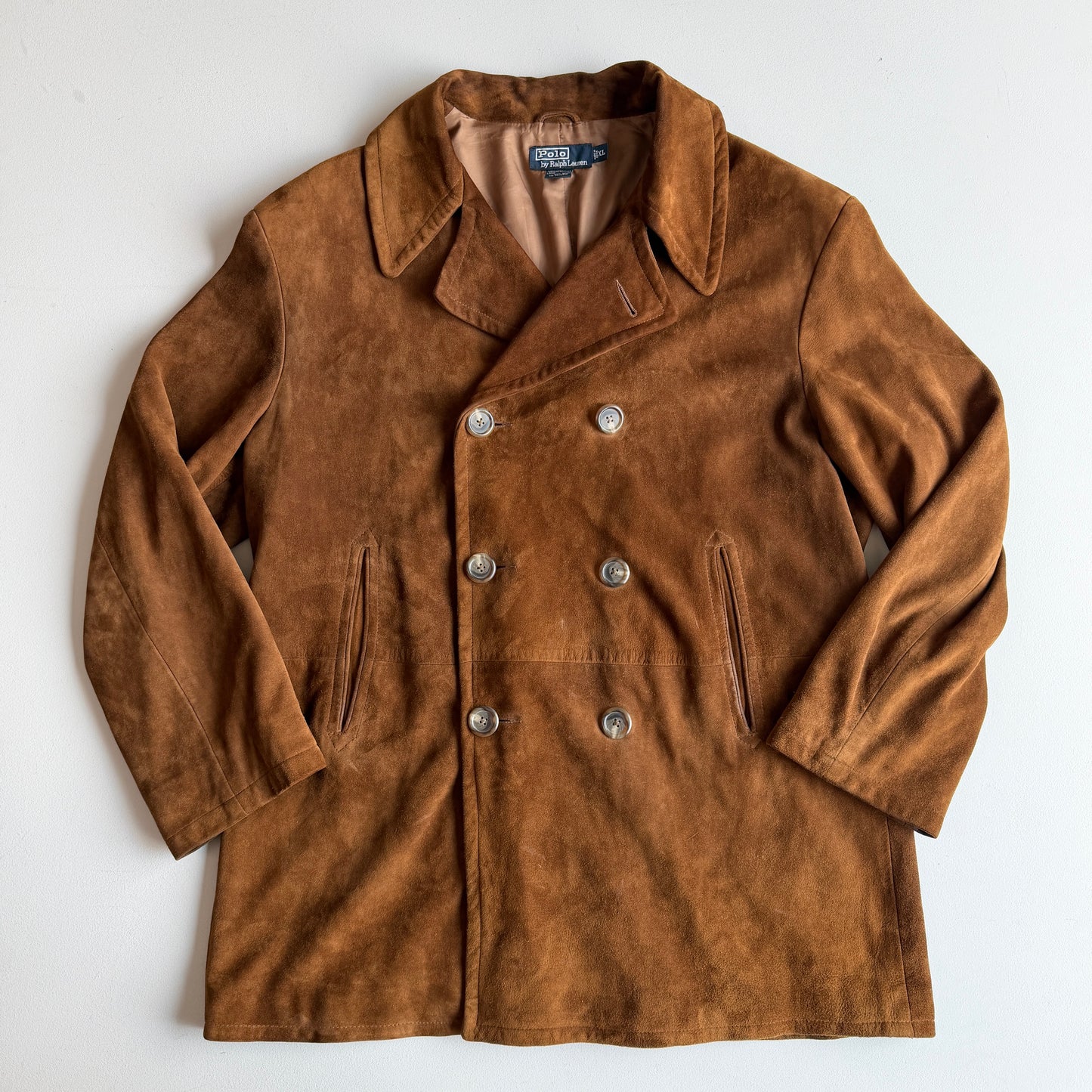 Polo Ralph Lauren (XL) Double Breasted Suede Leather Tawny Brown Coat