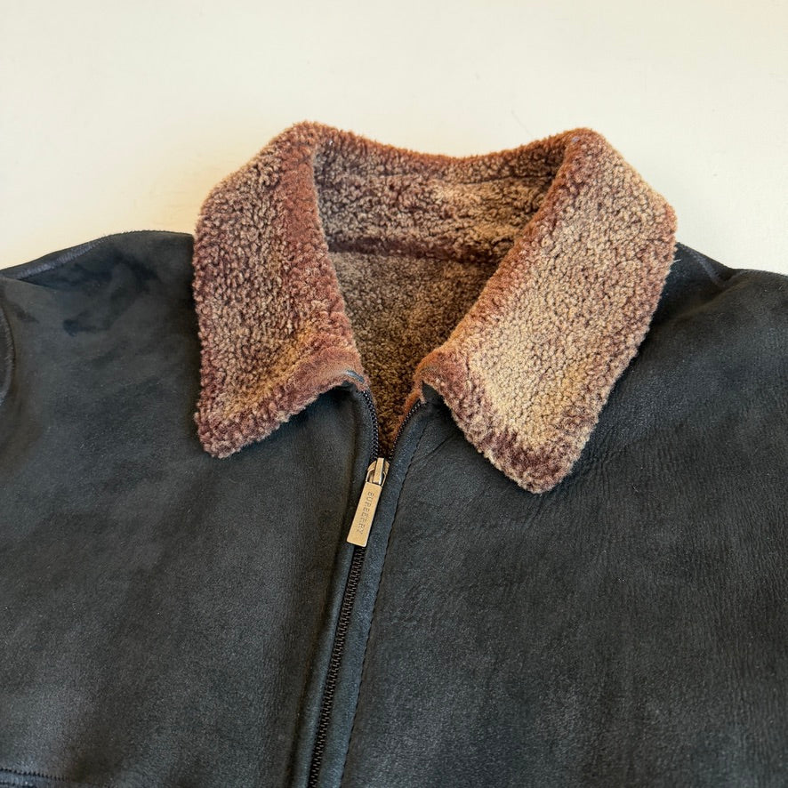 Burberry London (52) Lamb Shearling Suede Leather Black/Bronze Jacket