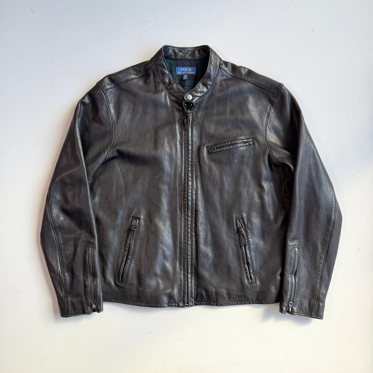 Polo Ralph Lauren (2XL) Midnight Brown Sheep Leather Cafe Racer Motorcycle Jacket