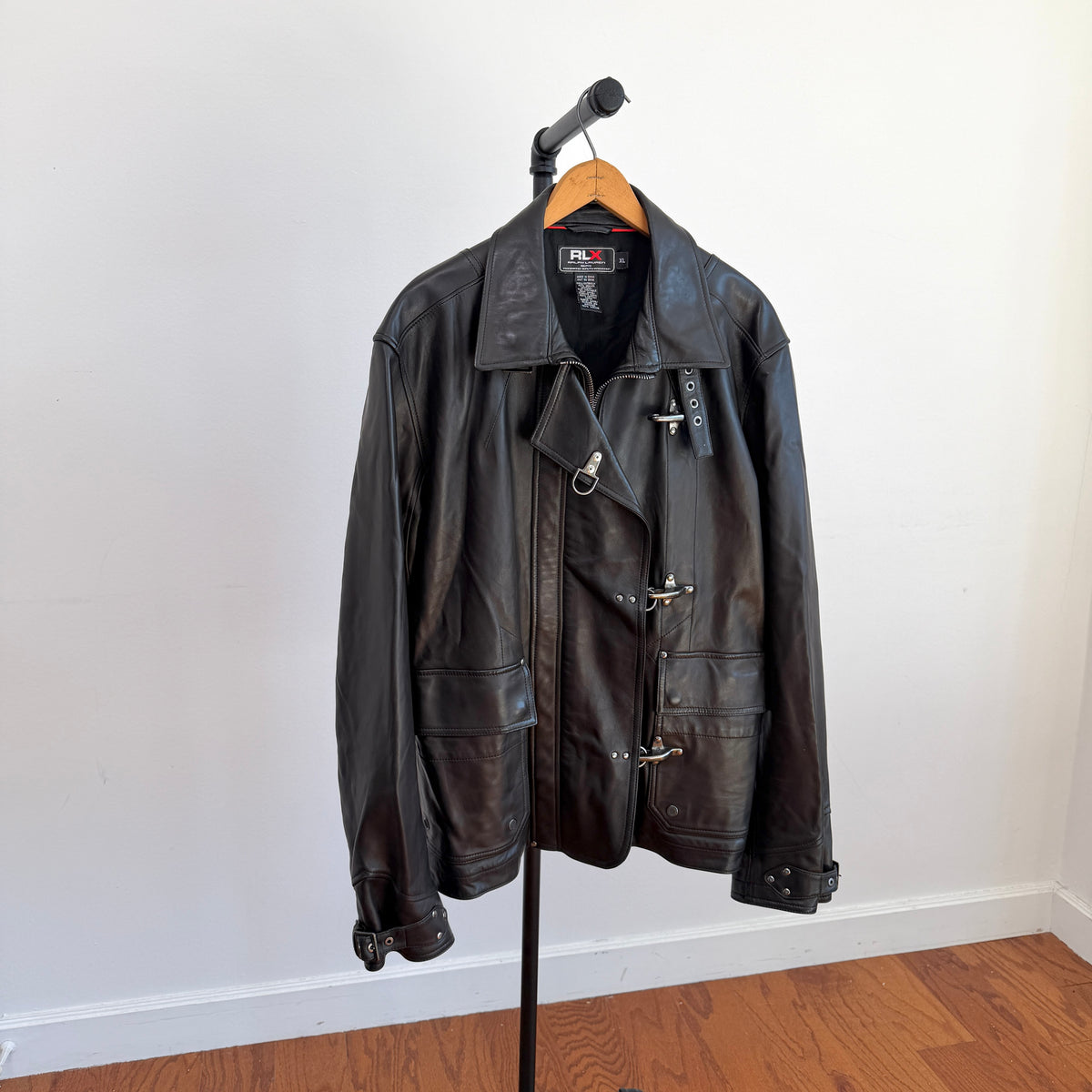 Ralph Lauren RLX (XL) Glove-Soft Leather Fireman Clasp Black Jacket