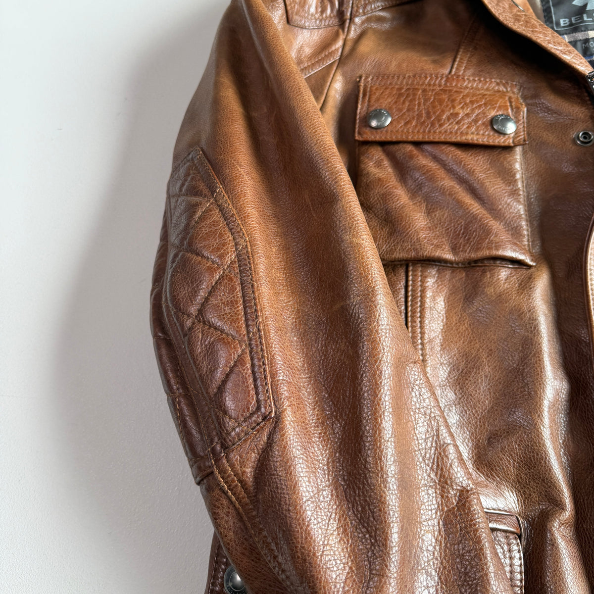 NWT Belstaff (L/XL) Turner Leather Brown Partial-Belt Motorcycle Jacket