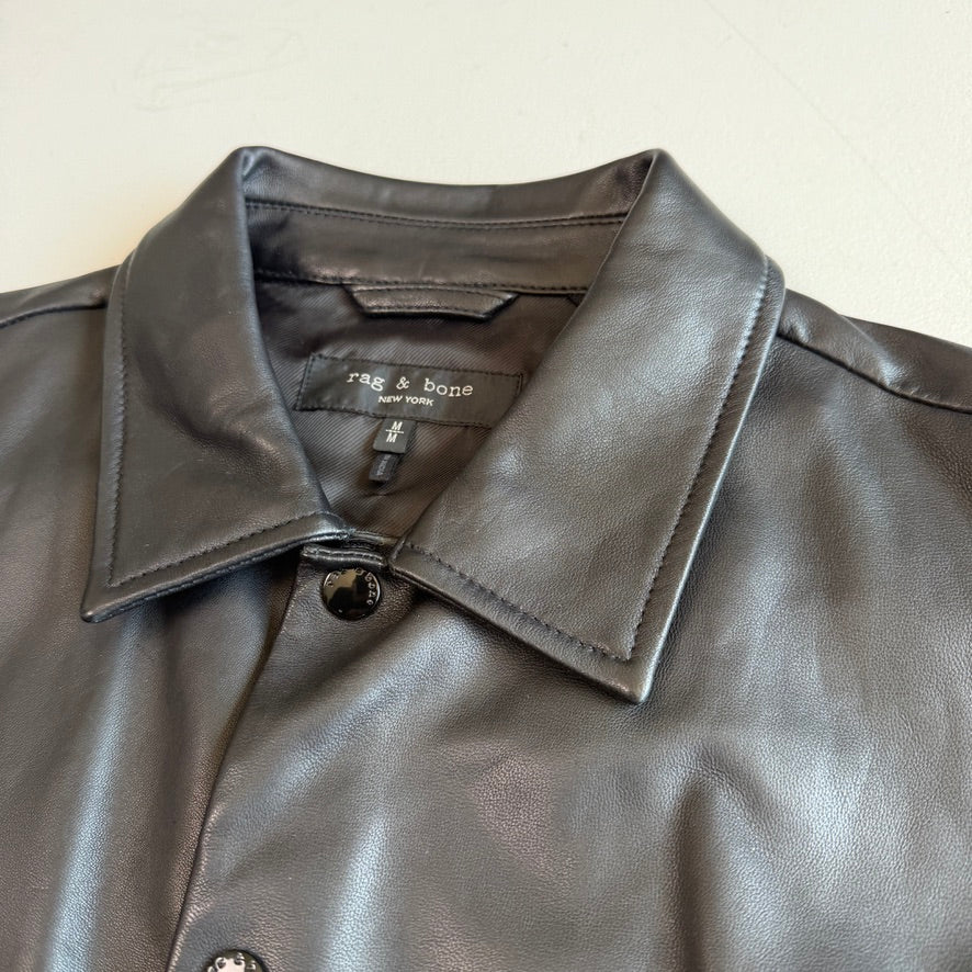 rag & bone (M) Glove-Soft Lamb Leather Snap Black Overshirt Jacket