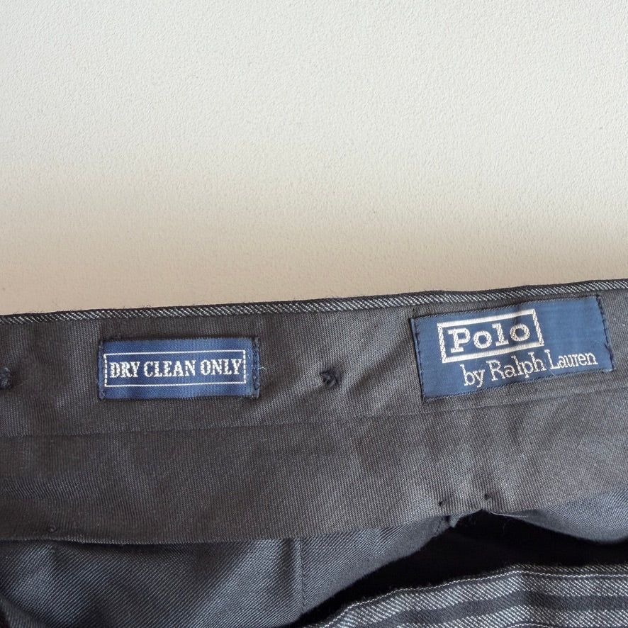 VNTG Polo Ralph Lauren (36x32) Wool French Workwear Stripe Back Cinch Trouser Pants