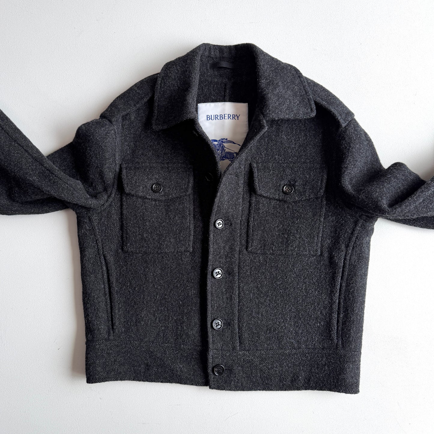 Burberry (48IT) 100% Wool Tweed Charcoal Military Button Jacket