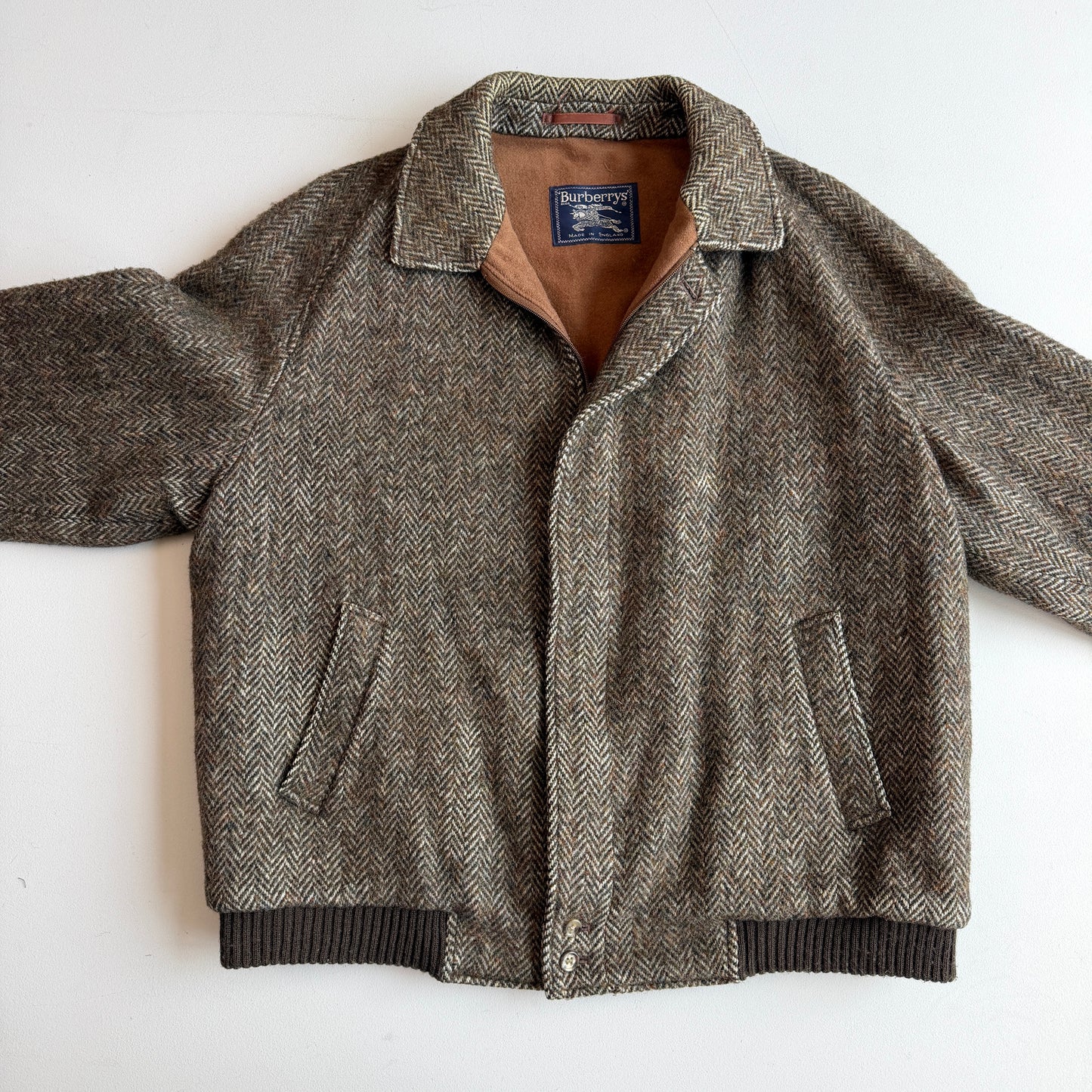 VNTG Burberry (46R) Tweed Wool Raglan Sleeve Brown Jacket