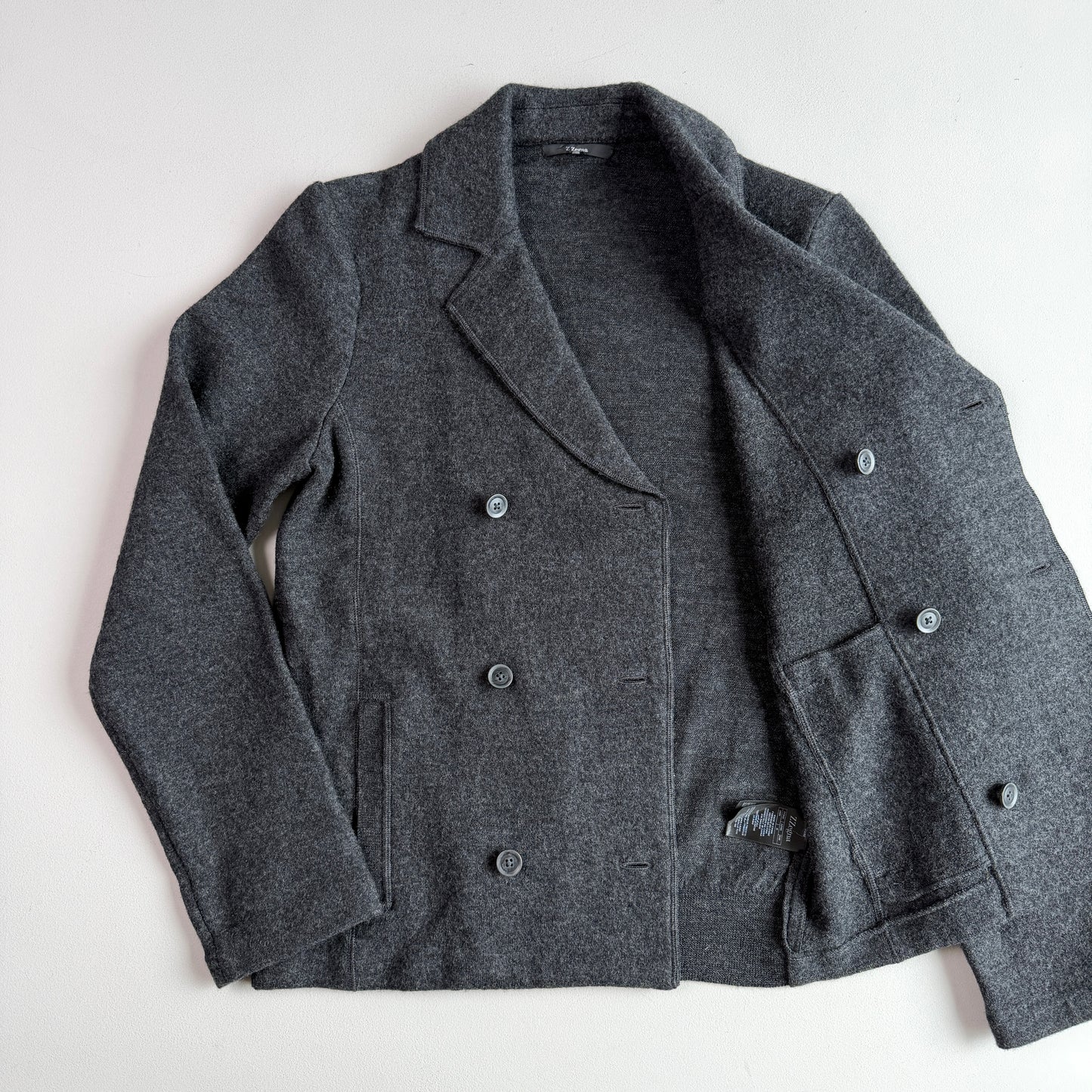 Z Zegna (M) 100% Wool Double Breast Gray Sweater Jacket