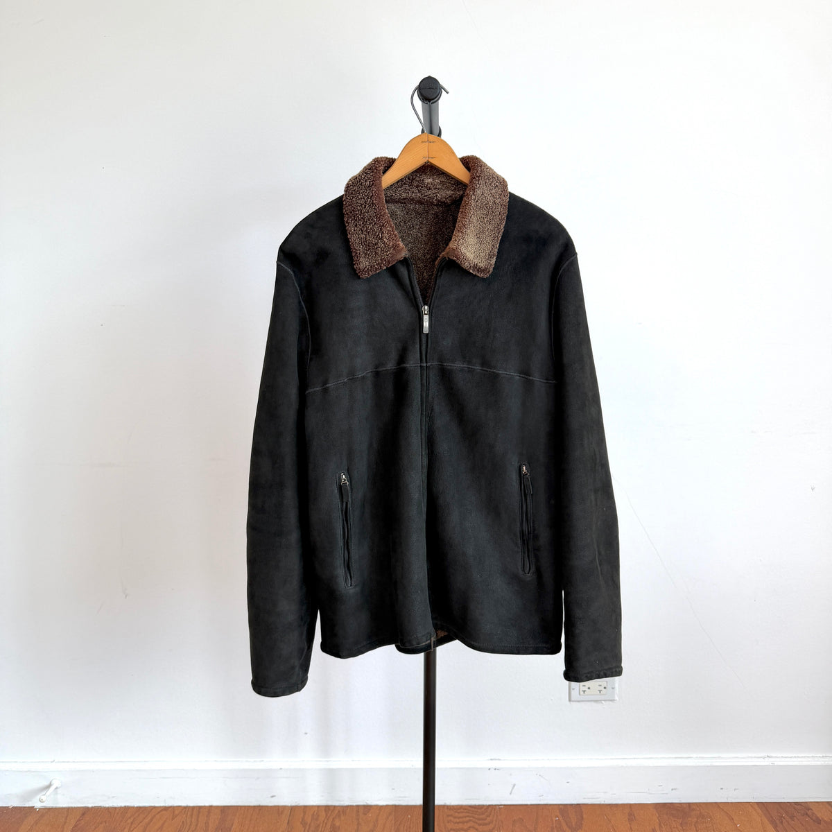 Burberry London (52) Lamb Shearling Suede Leather Black/Bronze Jacket