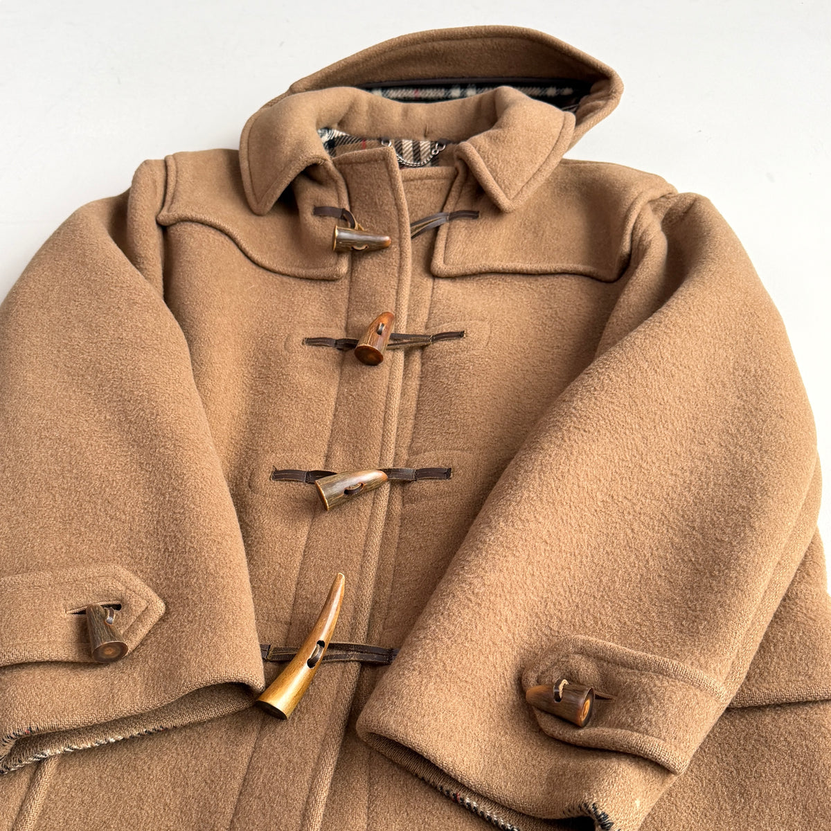 VNTG Burberry London (48) 100% Wool Brown Nova Check Duffle Coat
