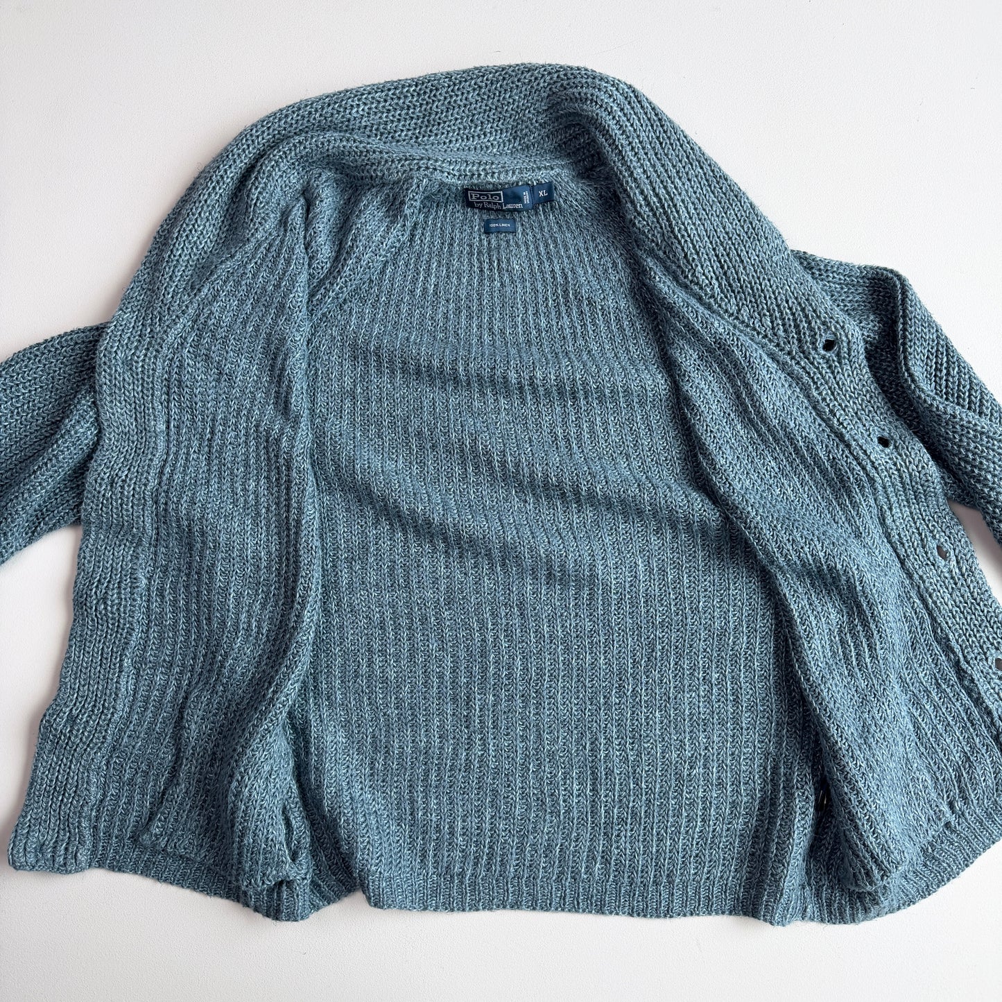 VNTG Polo Ralph Lauren (XL) Slate Blue 100% Linen Cardigan Sweater