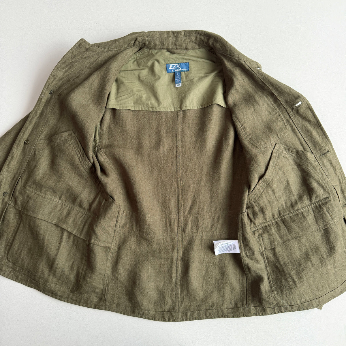Polo Ralph Lauren (S) 100% Linen Herringbone Utility Green Jacket