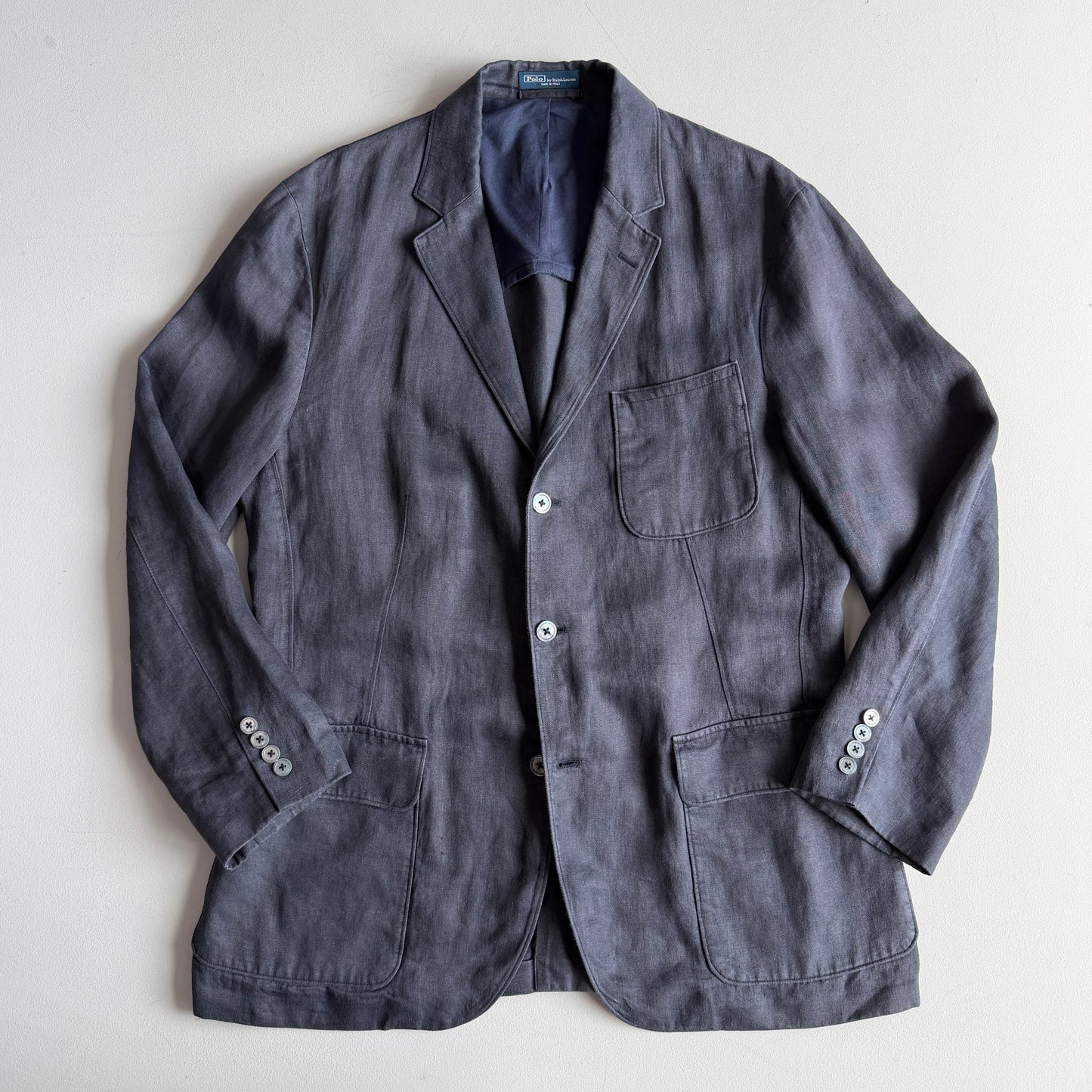 Polo Ralph Lauren (46 /46L) Half-Norfolk 100% Linen Slate Blue Sport Coat