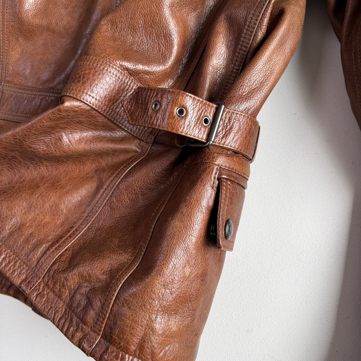 NWT Belstaff (L/XL) Turner Leather Brown Partial-Belt Motorcycle Jacket