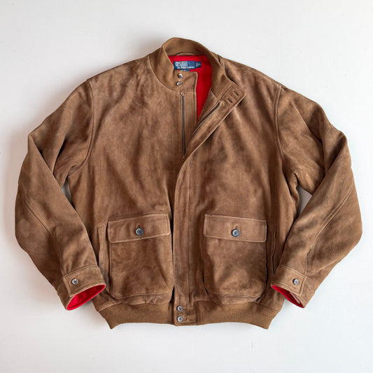 NWT VNTG Polo Ralph Lauren (XL) Suede Leather Bomber Fleece Lined Jacket