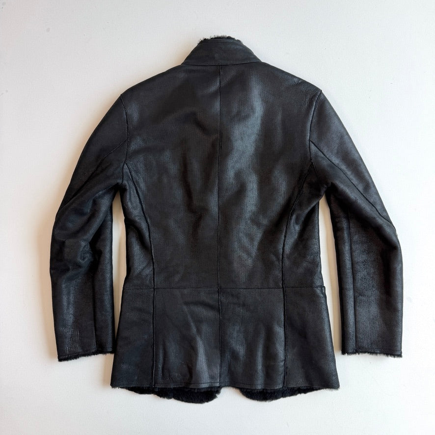 Giorgio Armani (48IT /38R) Lamb Shearling Leather Black Button Coat