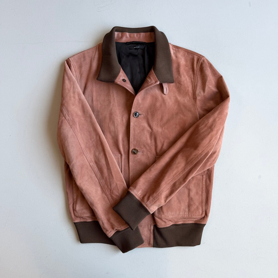 MINT! Tom Ford (50 IT) Blush Clay Calfskin Suede Leather Bomber-Style Jacket