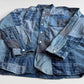 RRL Ralph Lauren (L) Indigo Patchwork Band Collar Button Front Shirt