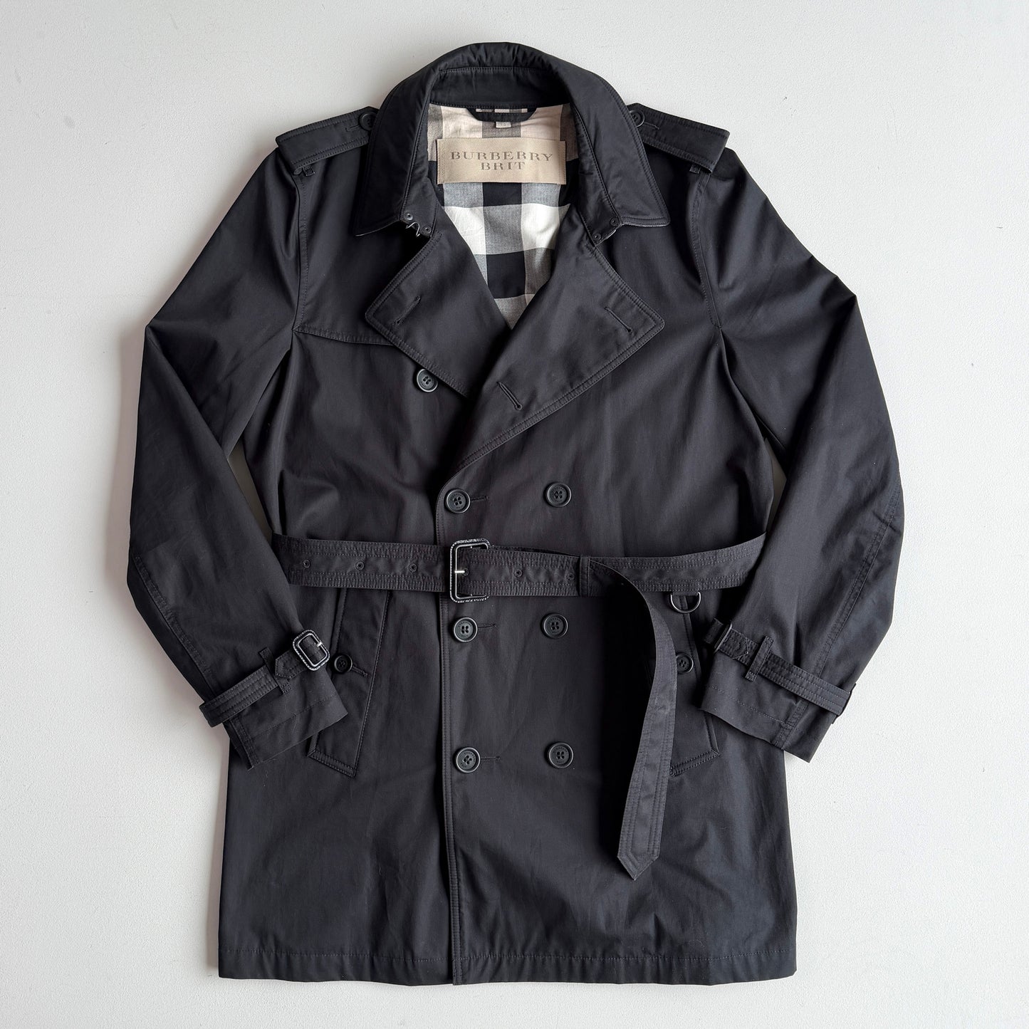 Burberry Brit (XL) 100% Cotton Twill Black Trench Coat
