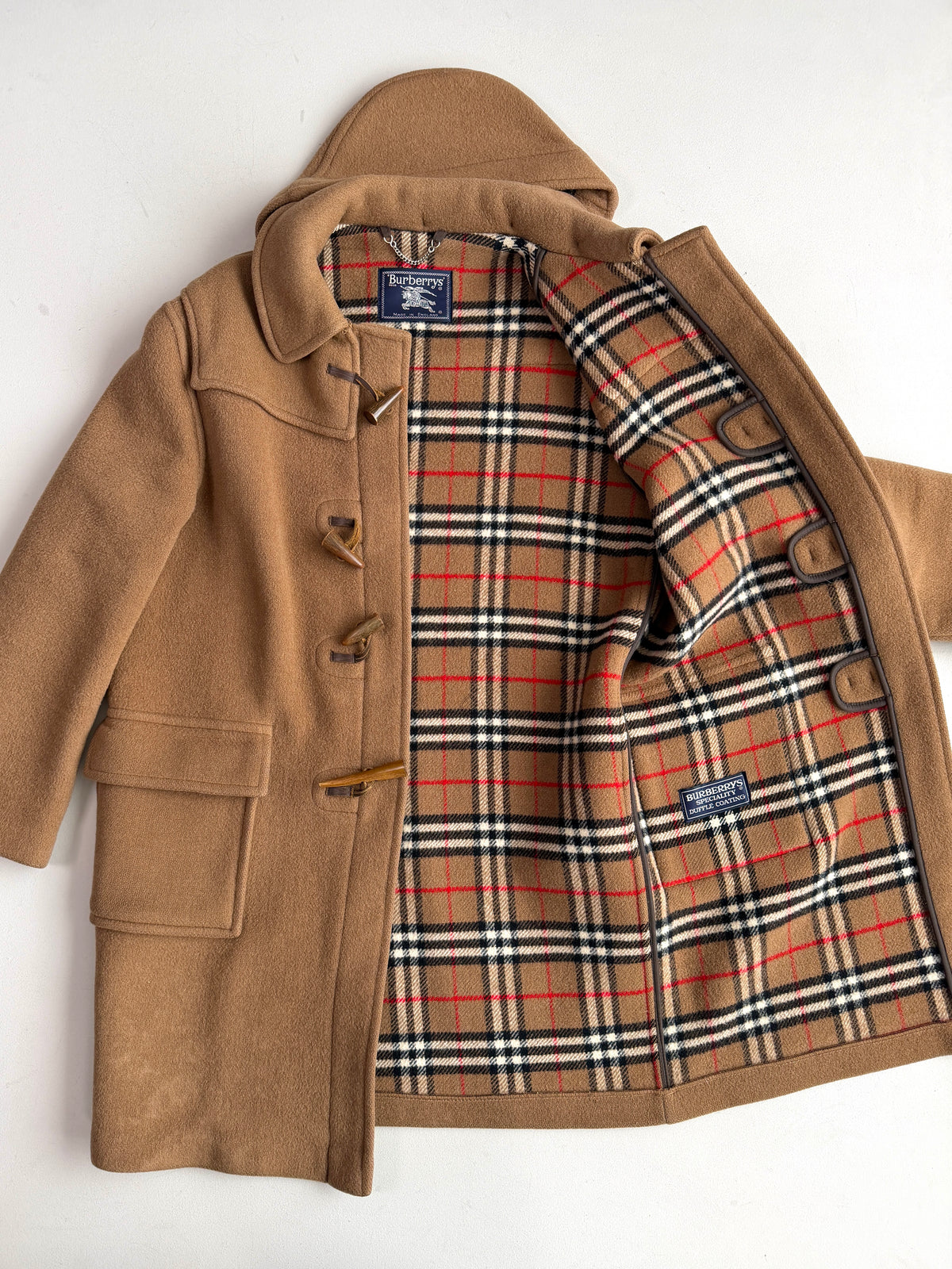 VNTG Burberry London (48) 100% Wool Brown Nova Check Duffle Coat