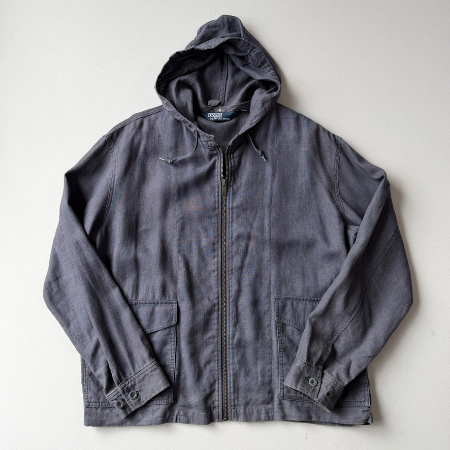 VNTG Polo Ralph Lauren (M) 100% Linen Slate Blue Hooded Jacket