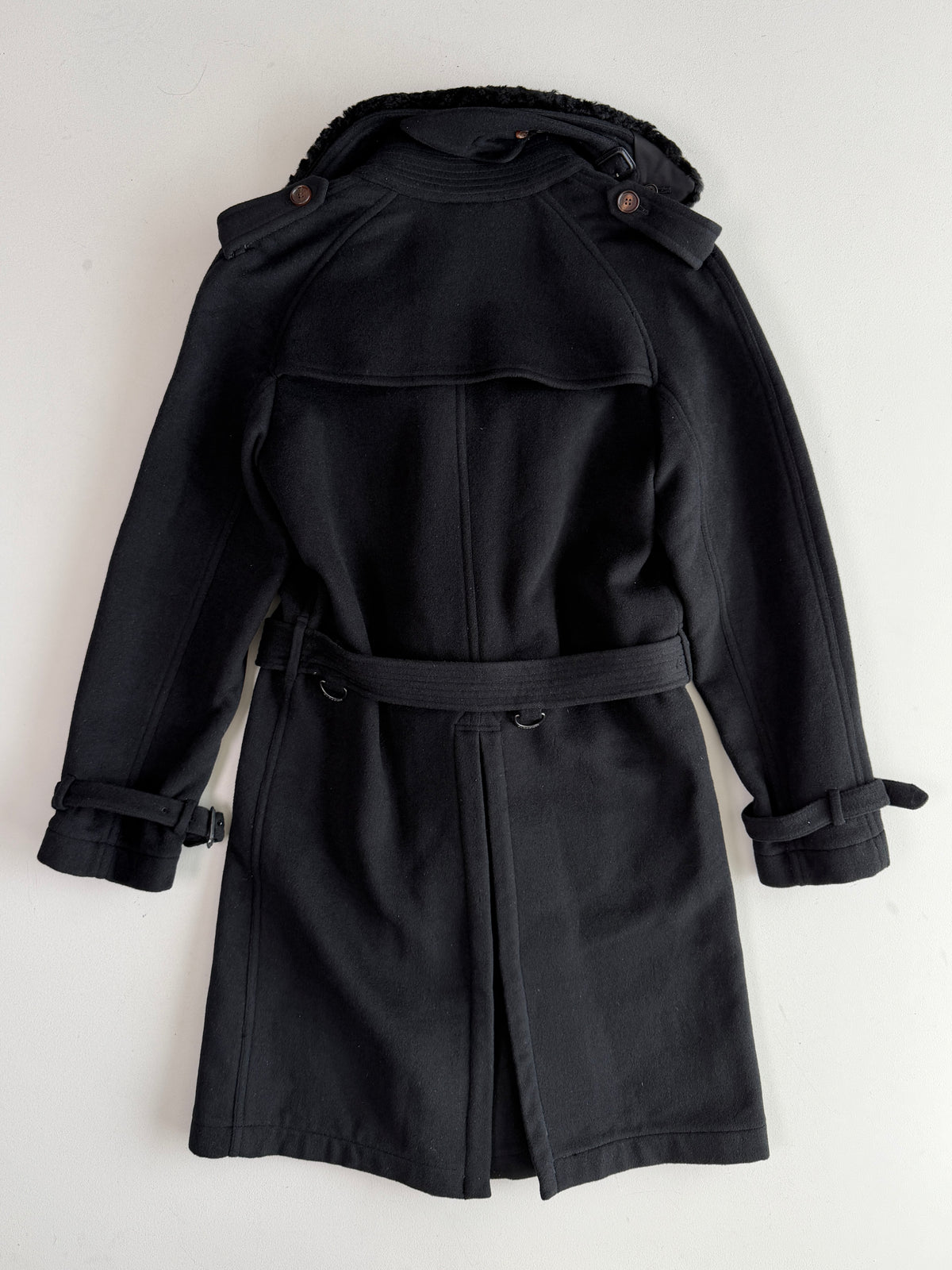 Burberry (50IT) 100% Wool Fleece Collar Double Breast Belted Trench Coat