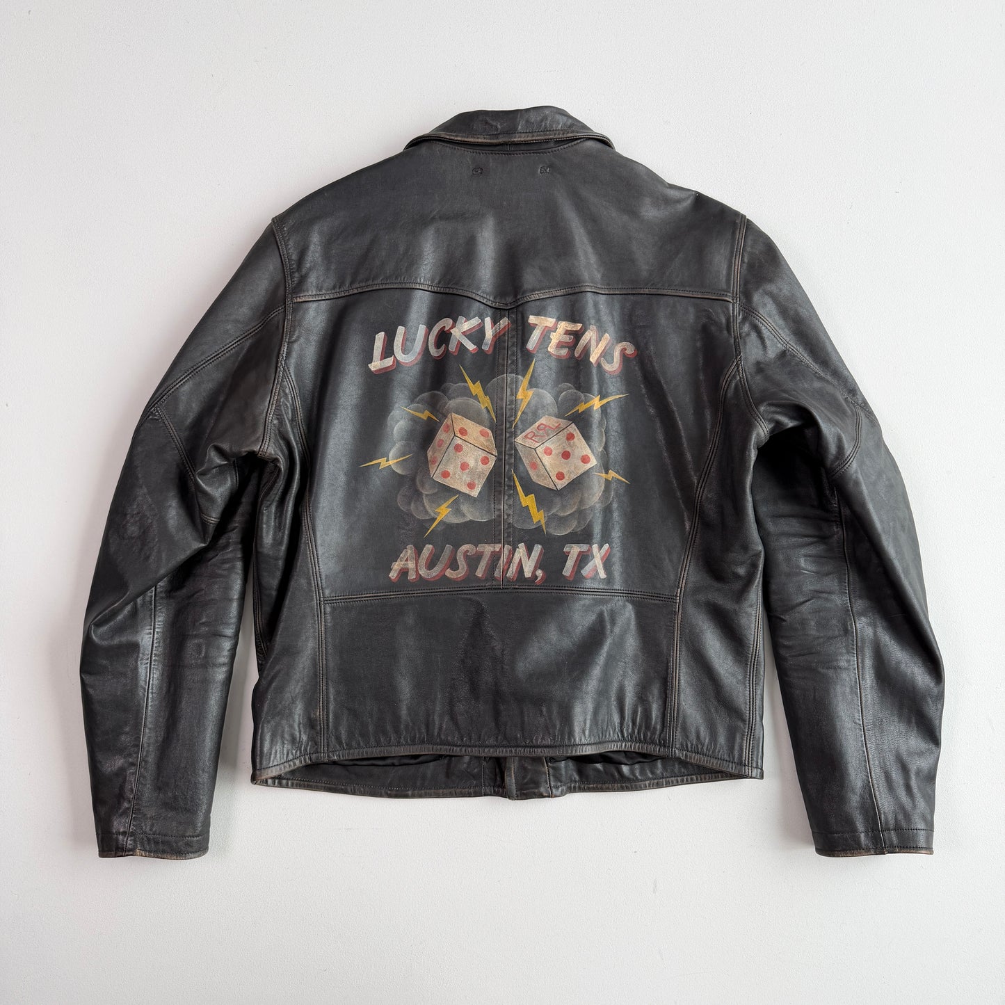 Rare! RRL Ralph Lauren (L) Hand Painted "Lucky Tens" Motorcycle Jacket