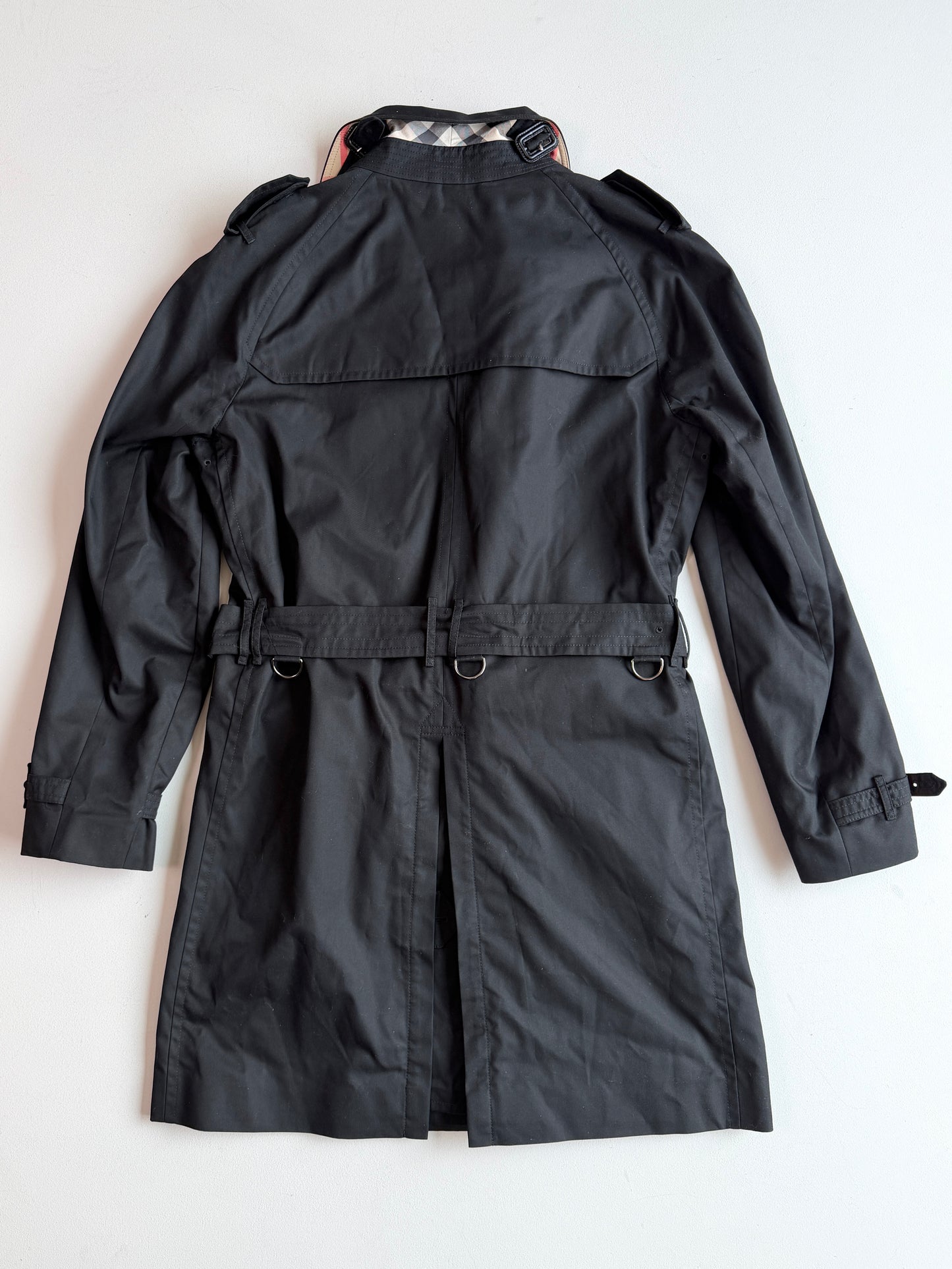Burberry (54R) Black Poly/Cotton Double Breast Trench Coat