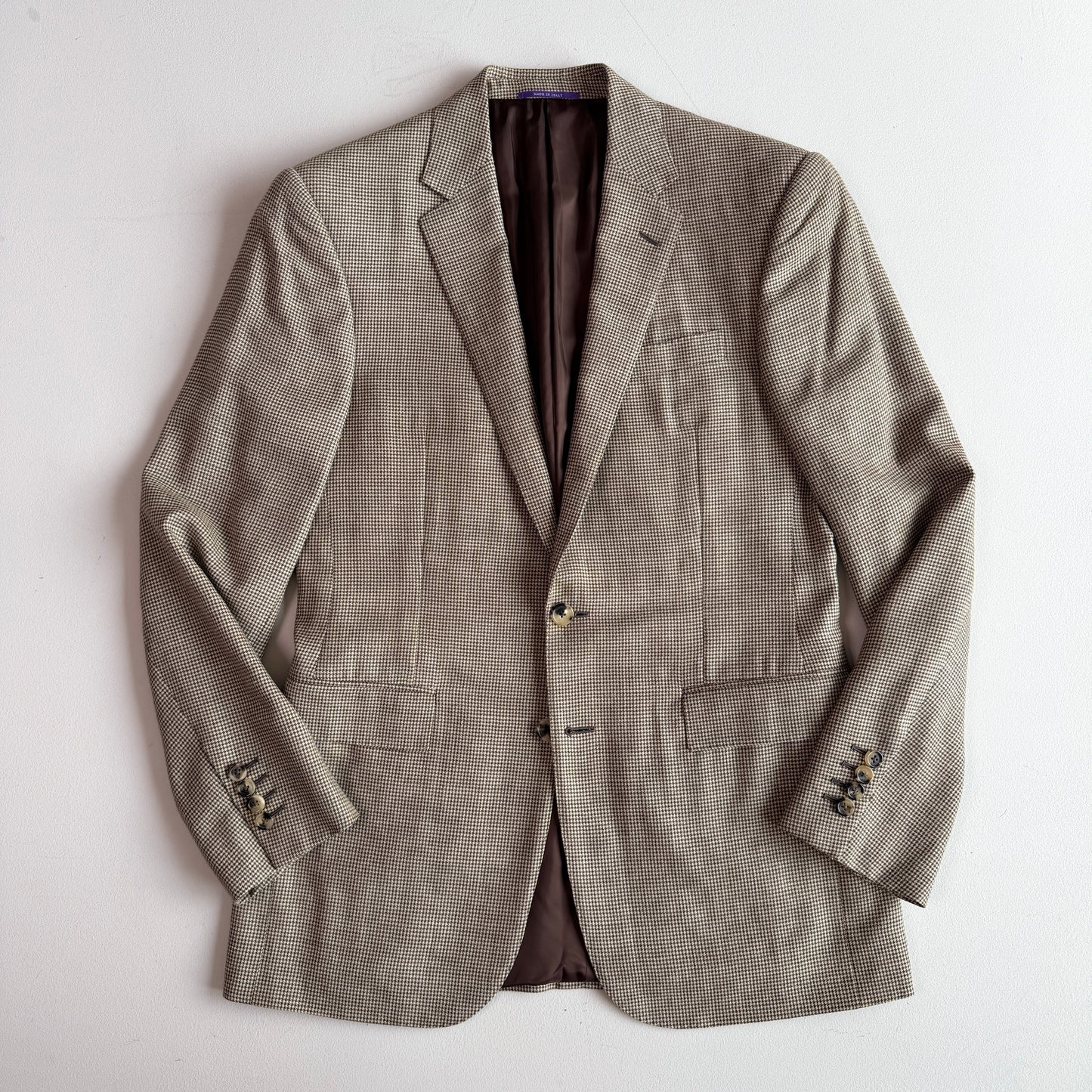 Ralph Lauren Purple Label (38R) Wool/Silk/Linen Beige Houndstooth Sport Coat