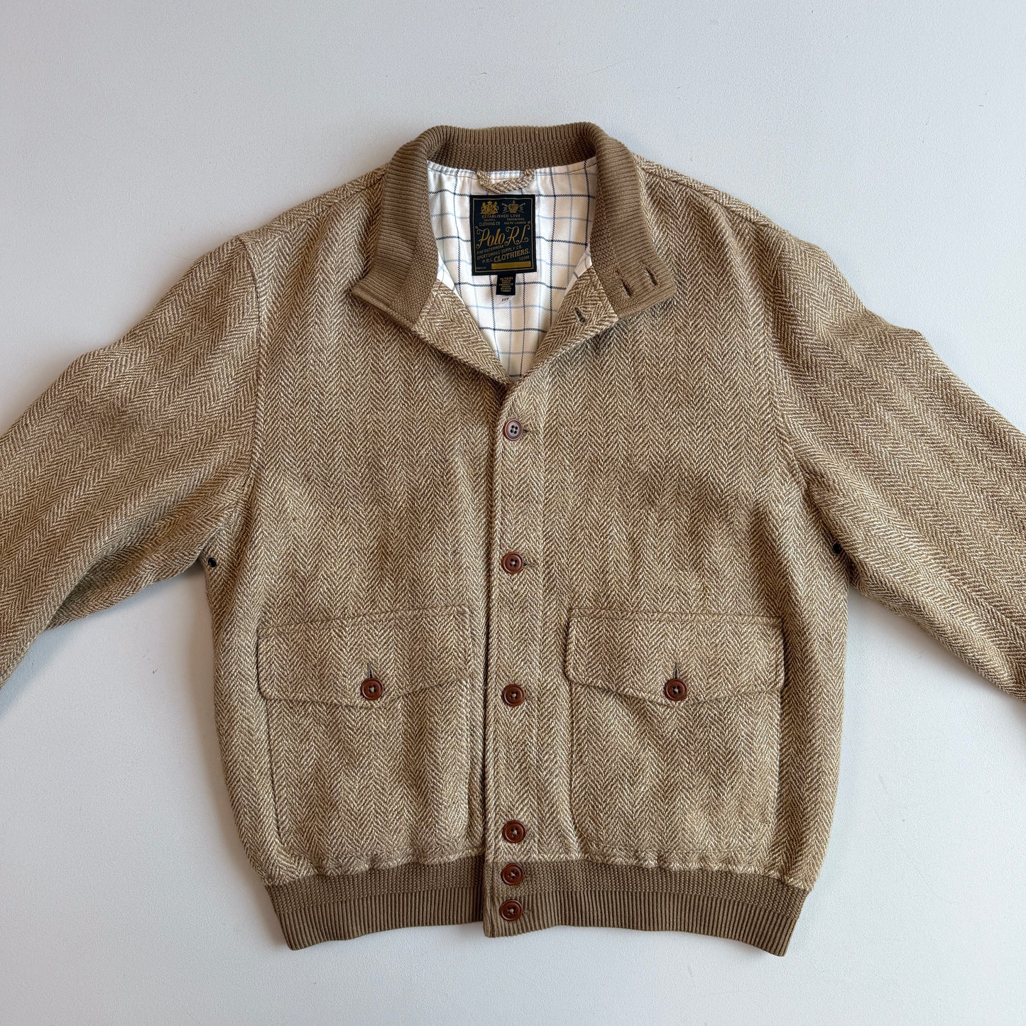Polo Ralph Lauren (XL) Linen/Silk/Wool Tweed Beige Bomber-Style Jacket