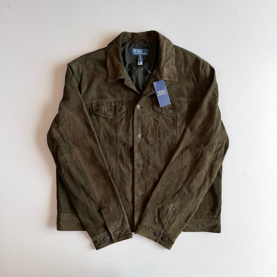 NWT Polo Ralph Lauren (XL) Olive Green Goat Suede Leather Trucker Jacket
