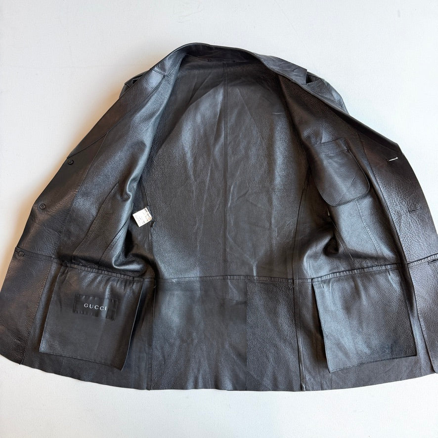 Gucci (48IT) Leather Unlined Black Surgeon Cuff Sport Coat