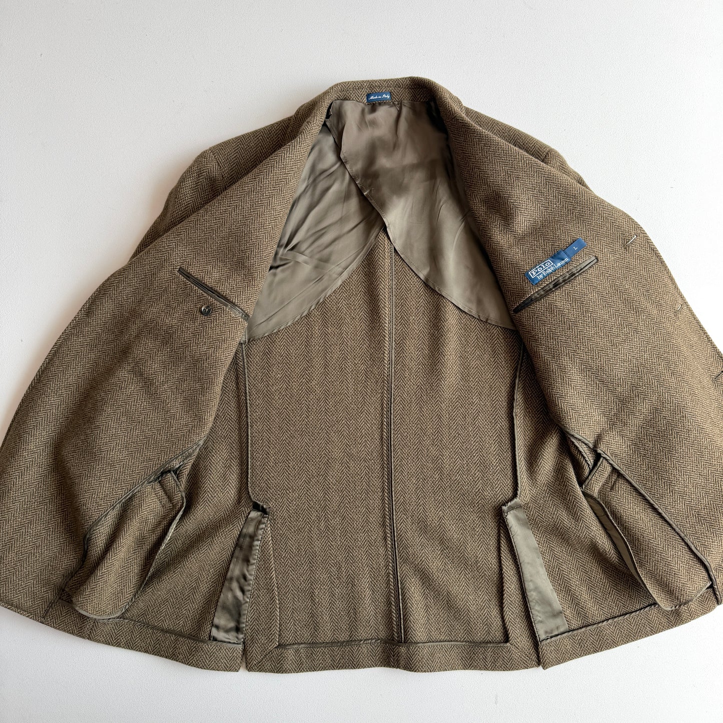Polo Ralph Lauren (L / 43L) Olive Herringbone/Birdseye Tweed Wool Hacking Jacket