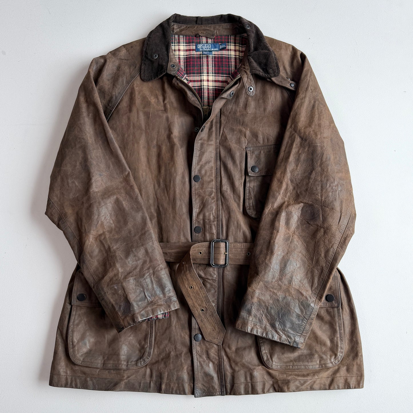 Polo Ralph Lauren (2XL) Leather Raglan Sleeve Belted Cotton Lined Coat