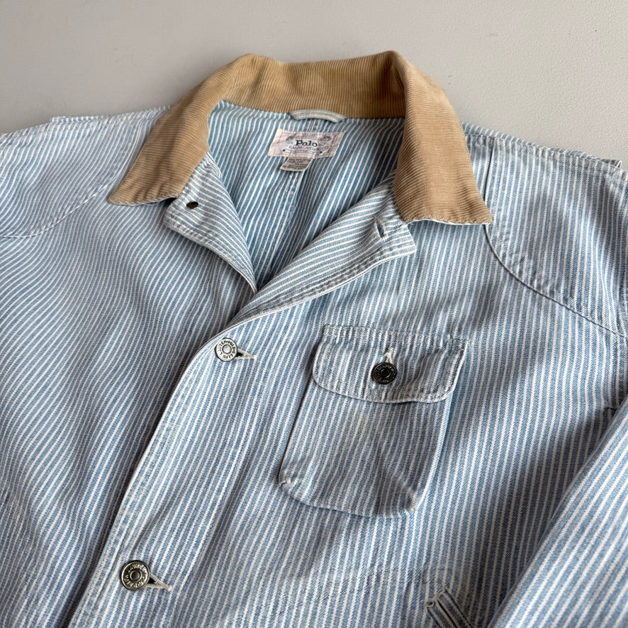 VNTG Polo Ralph Lauren (L) Hickory Stripe Field/Work Cotton Coat
