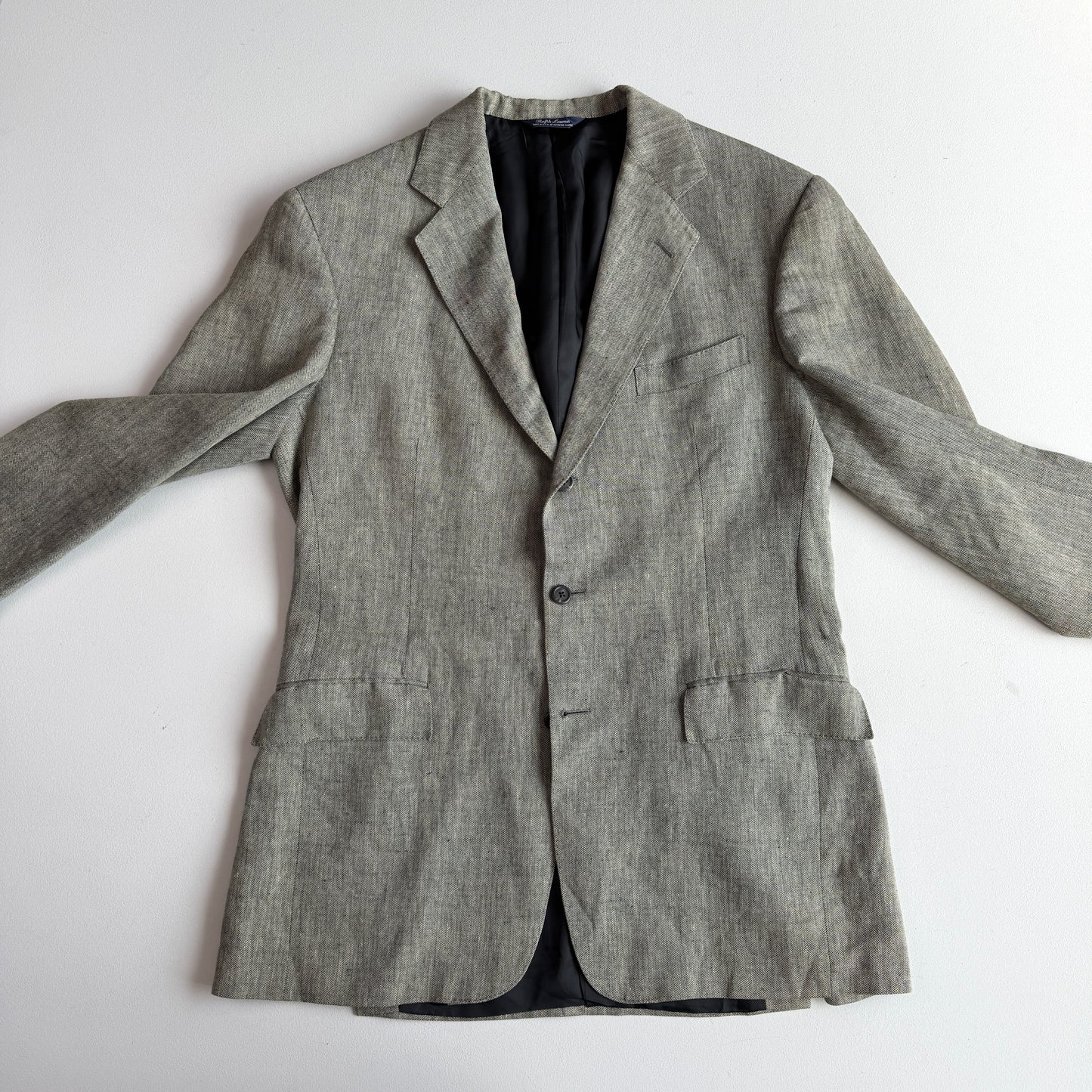 VNTG Ralph Lauren Pre-Purple Label (44L) 100% Linen Spalla Camicia Sport Coat