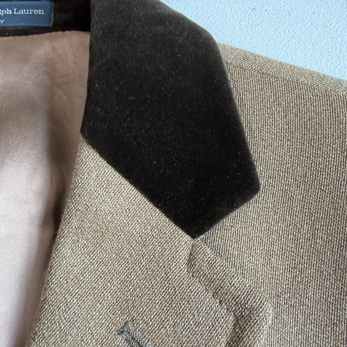 Polo Ralph Lauren (44R) Velvet Collar Wool Woven Covert Fawn Topcoat