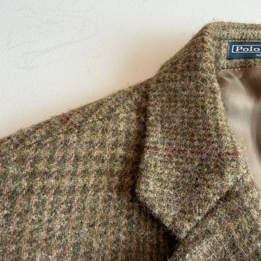 Polo Ralph Lauren (44L) Tweed Wool Olive Red Overcheck Sport Coat