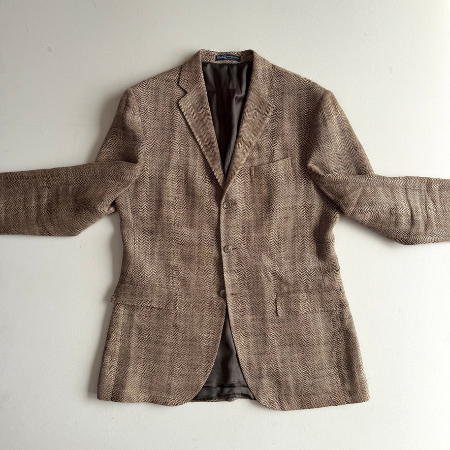 Polo Ralph Lauren (42L) Brown 100% Flax Tweed Herringbone Sport Coat