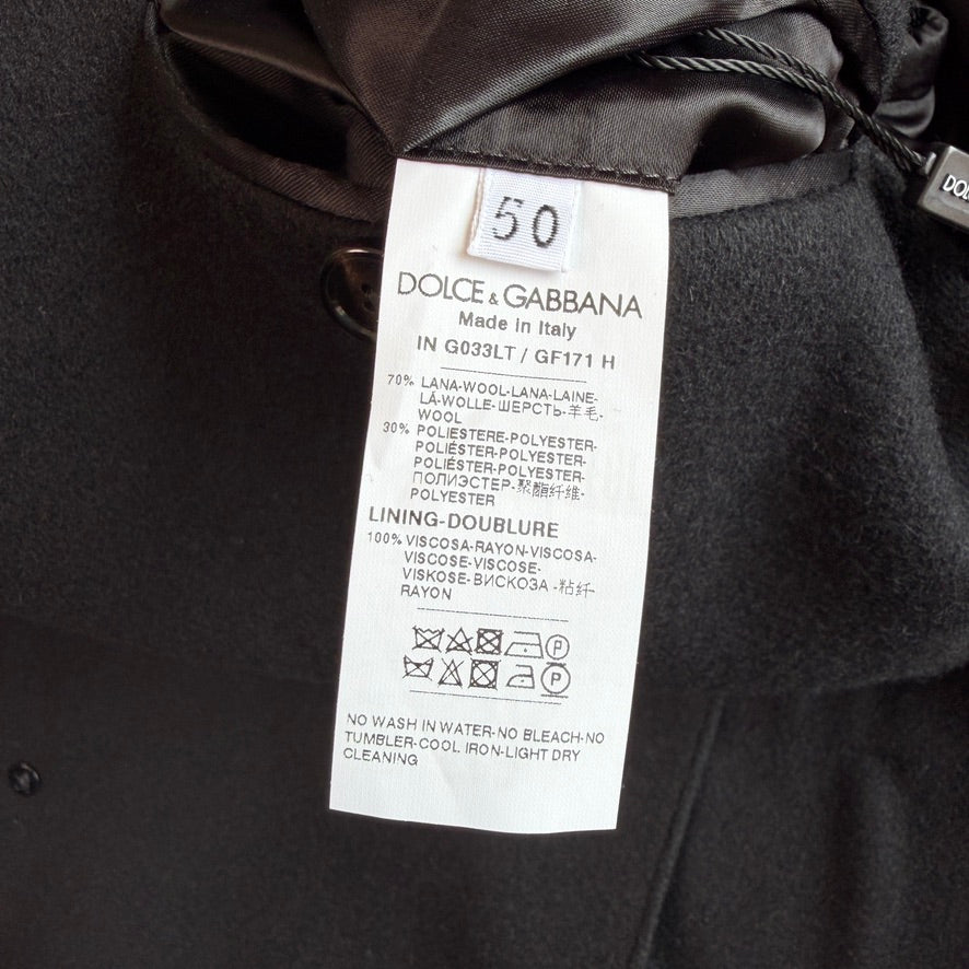 NWT Dolce & Gabbana (50IT / 40R) Black Wool Blend Peak Lapel Topcoat
