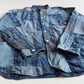 RRL Ralph Lauren (L) Indigo Patchwork Band Collar Button Front Shirt