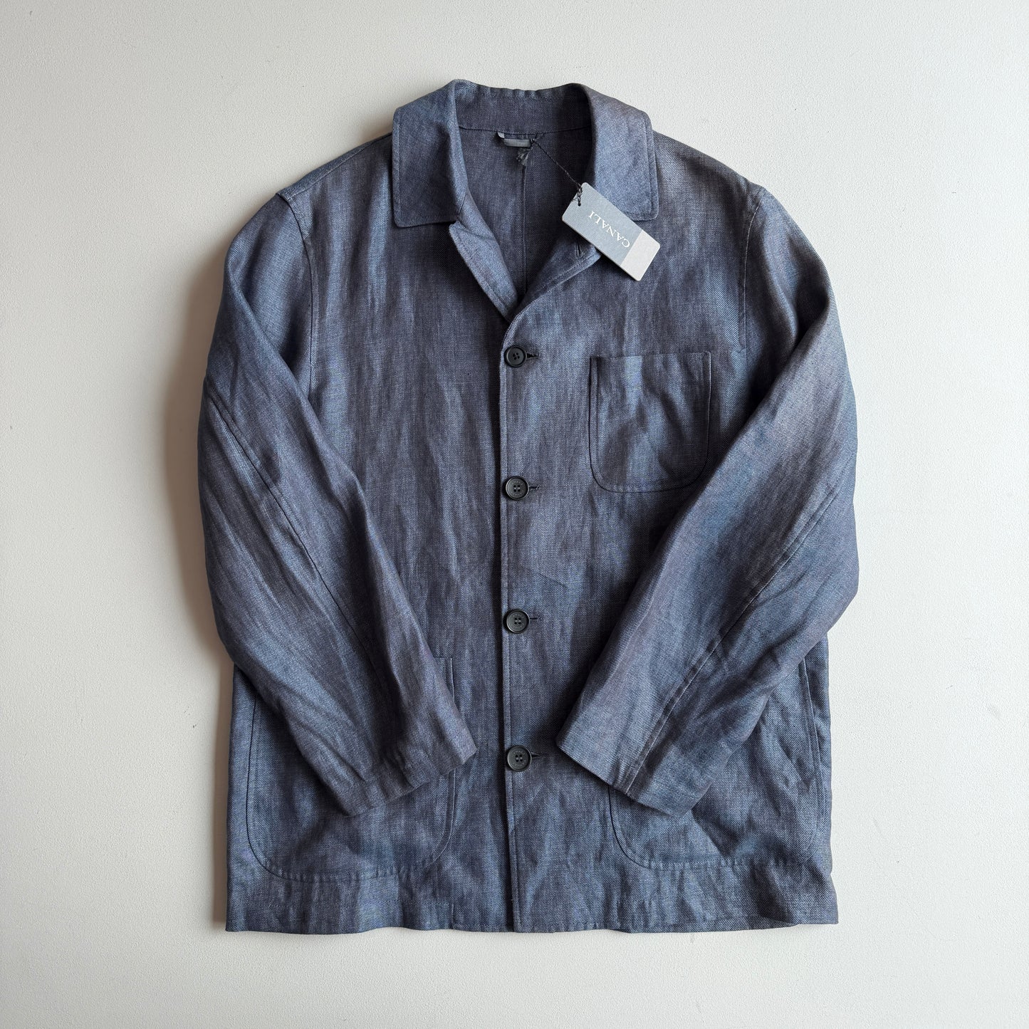 Canali 48IT (fits like 50IT) Iridescent Slate Blue Linen Chore Coat