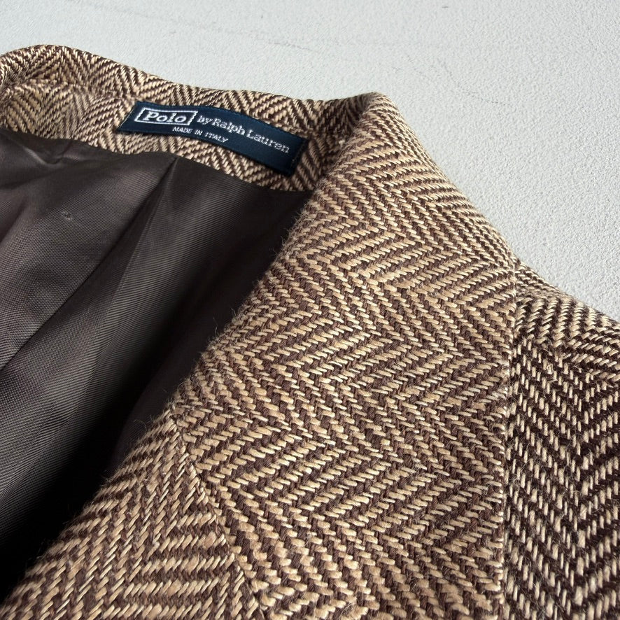 Polo Ralph Lauren (42L) Brown 100% Flax Tweed Herringbone Sport Coat