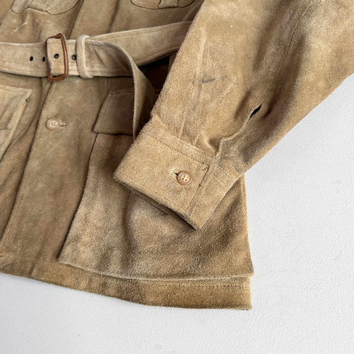 VNTG Polo Ralph Lauren (L) Rugged Suede Leather Khaki Safari Coat