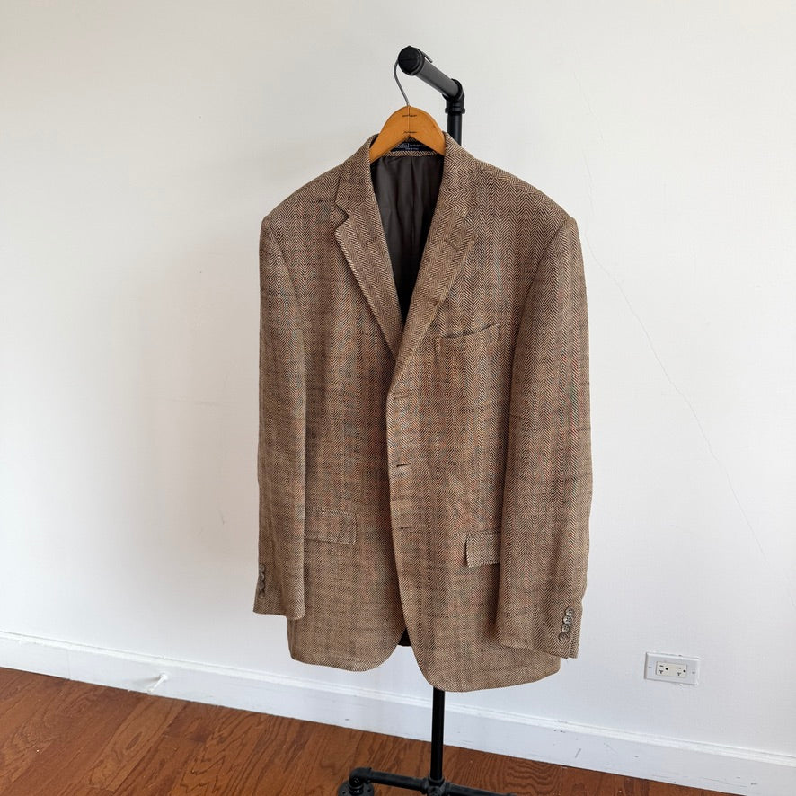 Polo Ralph Lauren (42L) Brown 100% Flax Tweed Herringbone Sport Coat