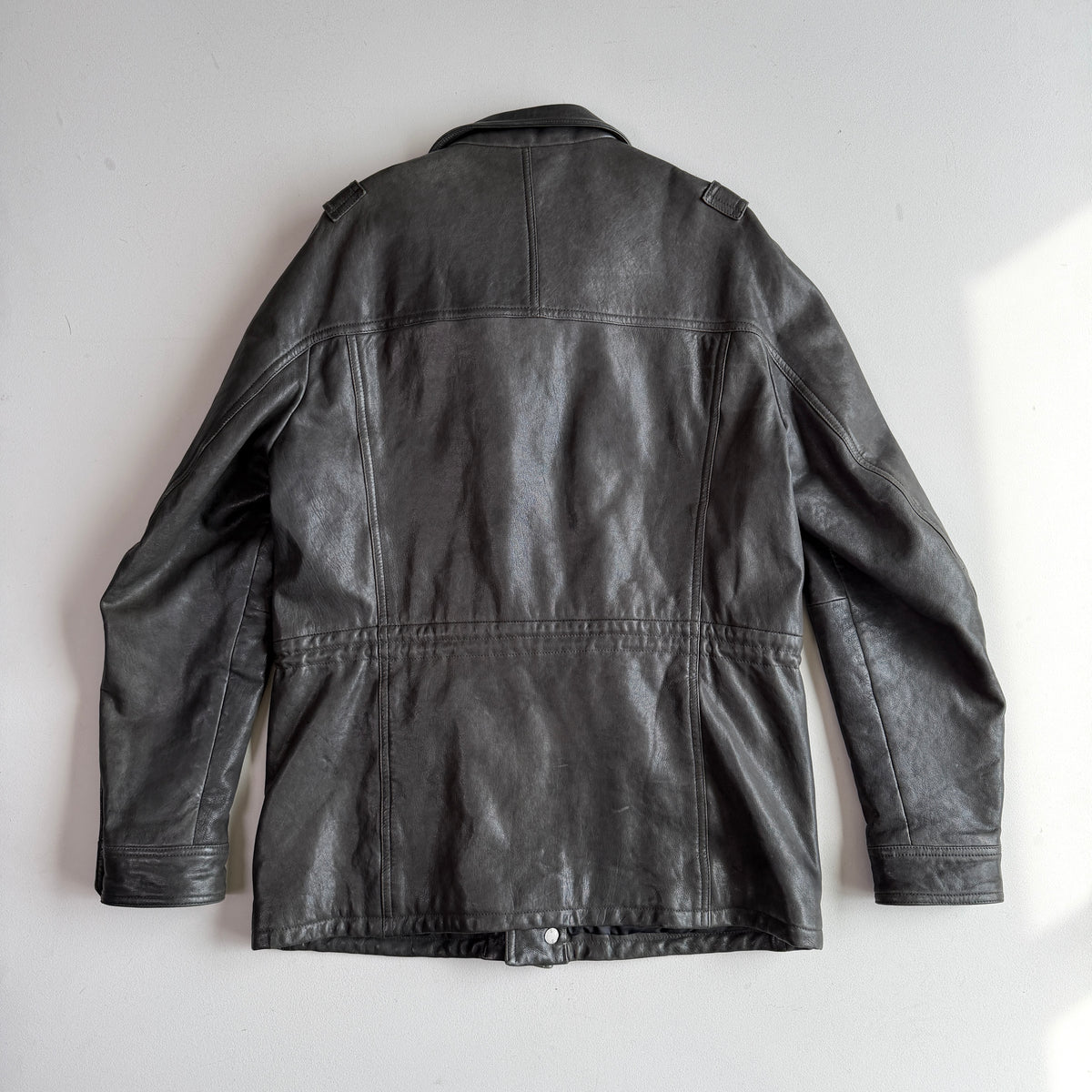 Z Zegna (54 /XL) Leather Charcoal Gray Motorcycle Utility Coat Jcket