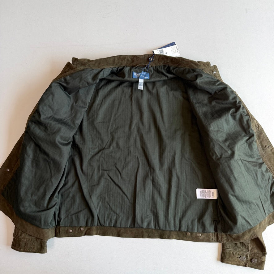 NWT Polo Ralph Lauren (XL) Olive Green Goat Suede Leather Trucker Jacket