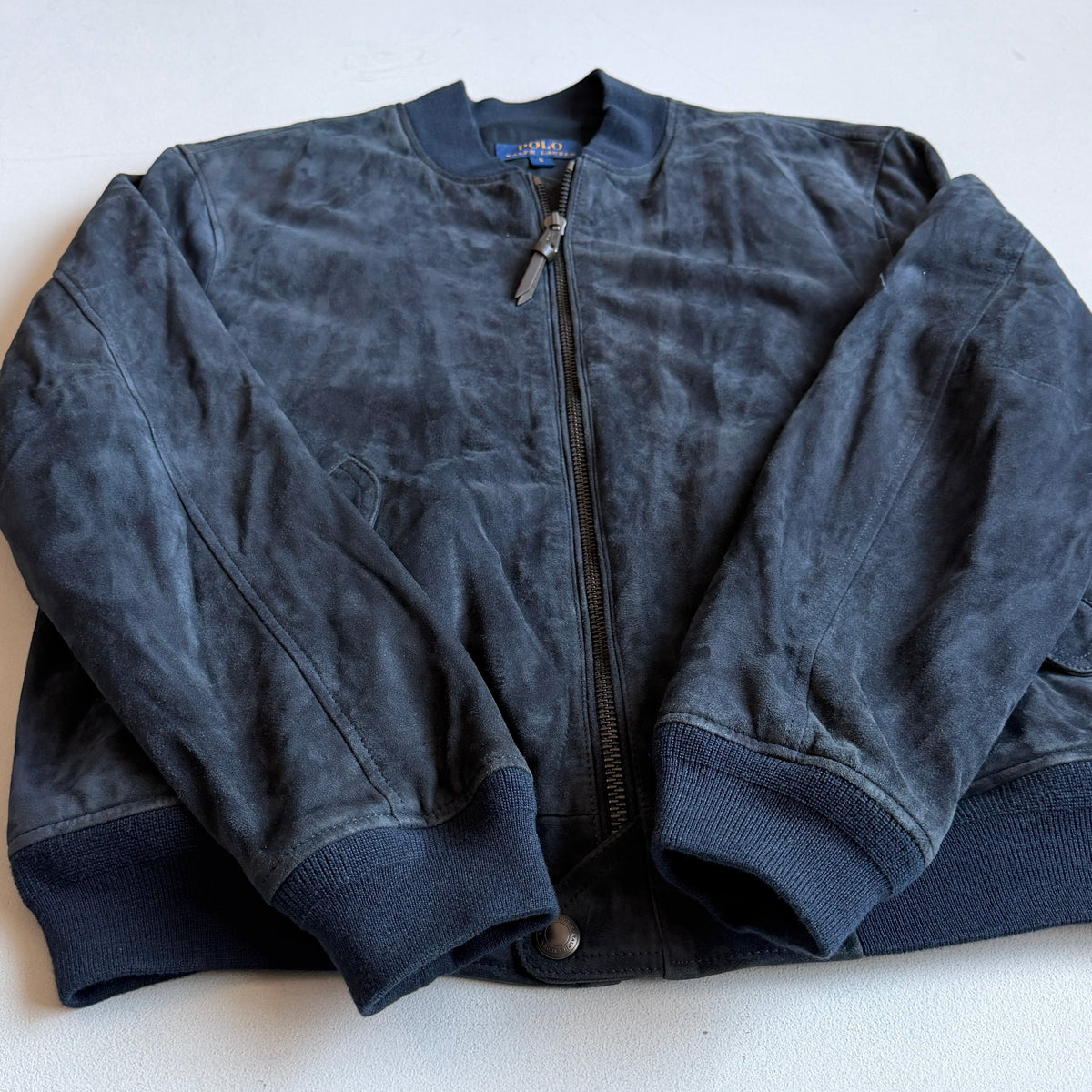 Polo Ralph Lauren (L) Navy Blue Goat Suede Leather Bomber Jacket