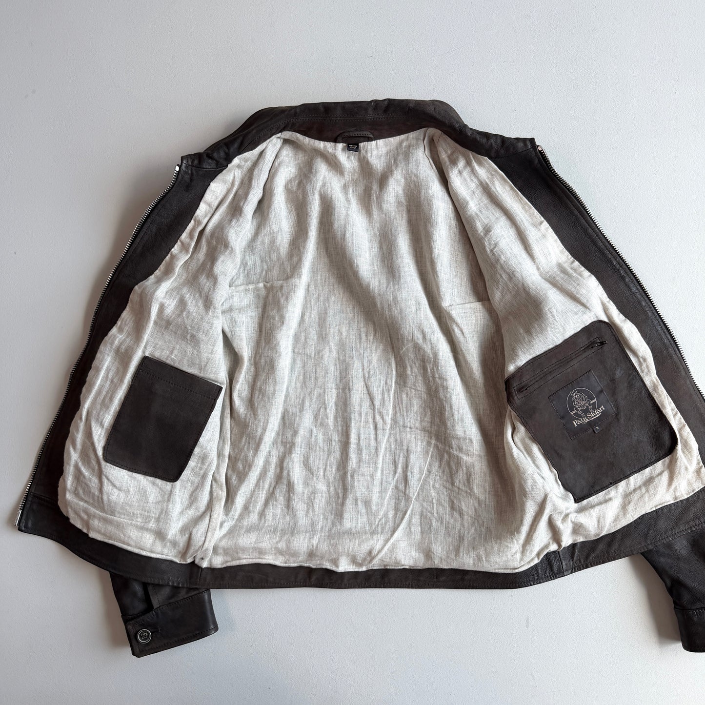 MINT! Paul Stuart (M) Lightweight Leather Linen-Lined Bomber-Style Jacket